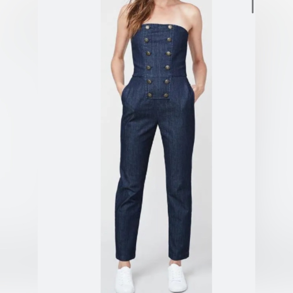 Rachel Rachel Roy Dark Blue Denim Strapless Jumpsuit with Button Detail Small